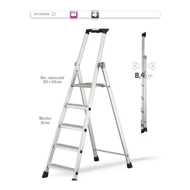 Escabeau Marchepied Compact 4 marches Haut. Max 2,78m