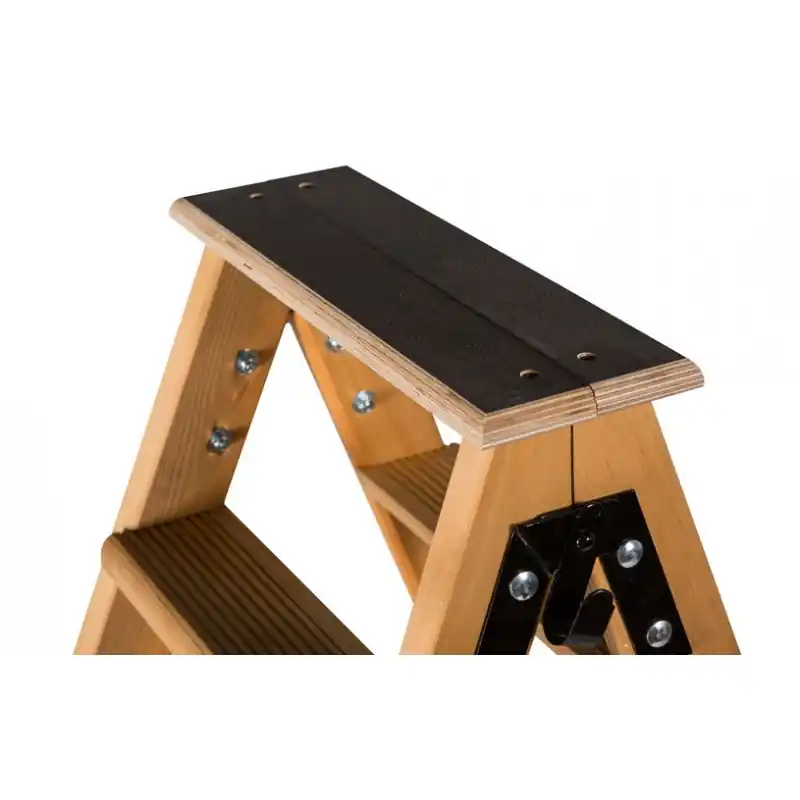Escabeau double accès bois 2x3 marches tablette