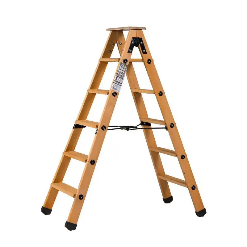 Escabeau double accès bois 2x5 marches tablette