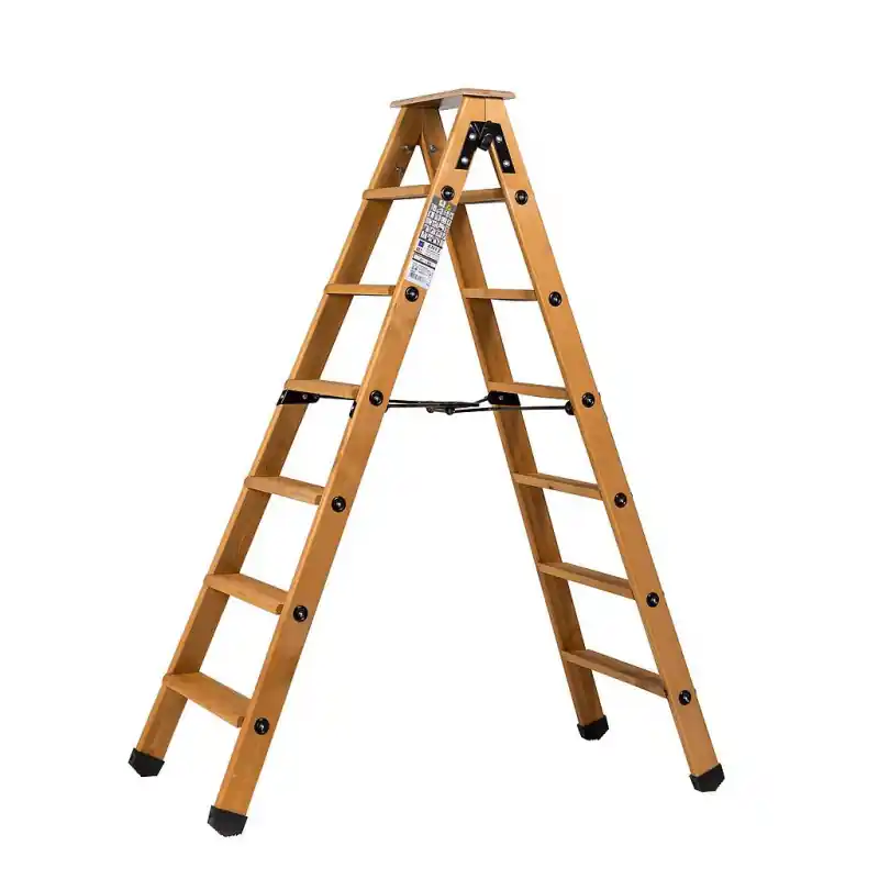 Escabeau double accès bois 2x6 marches tablette