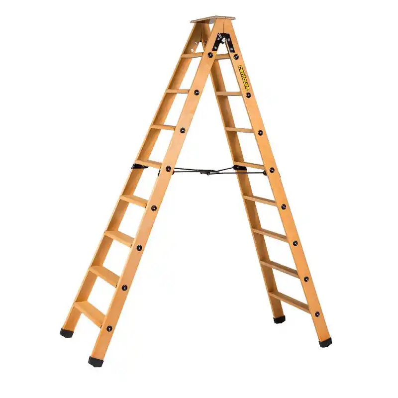 Escabeau double accès bois 2x8 marches tablette