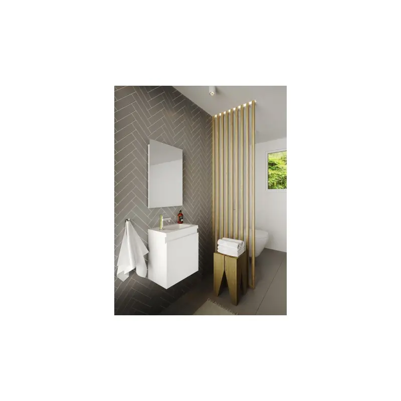 Ensemble lave-mains 40cm 1 porte miroir couleur blanc brillant laqué P