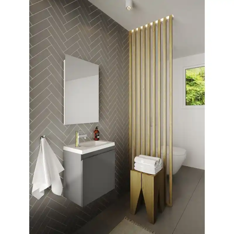 Ensemble lave-mains 40 cm 1 porte miroir couleur gris foncé brillant P