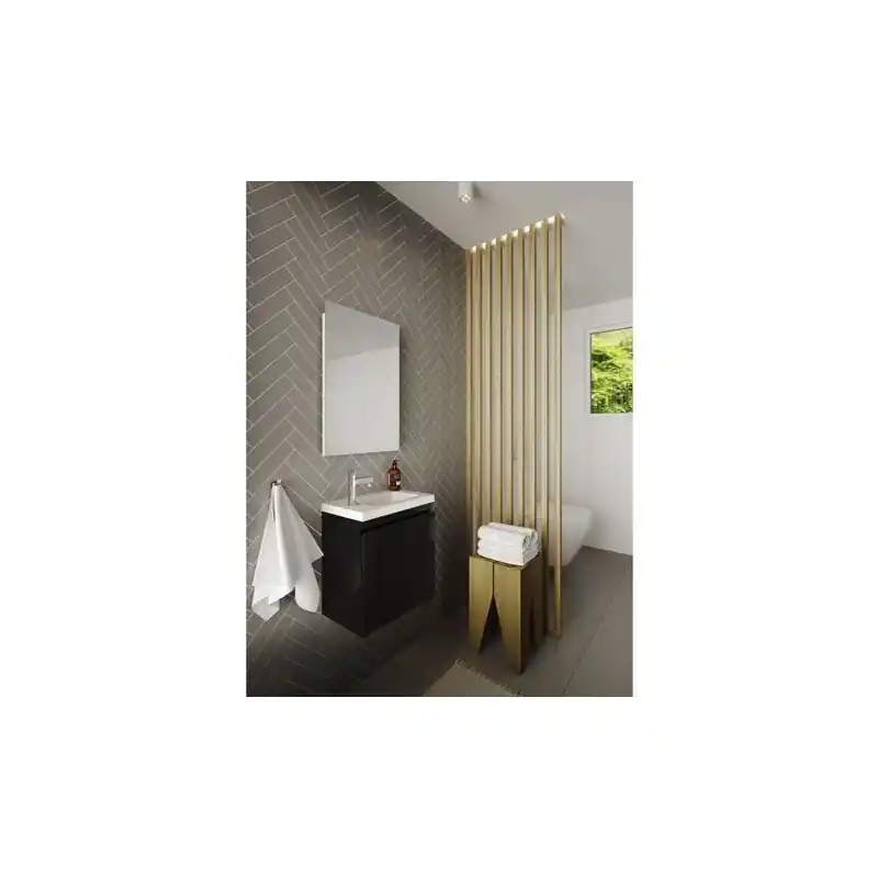 Ensemble lave-mains 40 cm 1 porte avec miroir couleur noir brillant Po