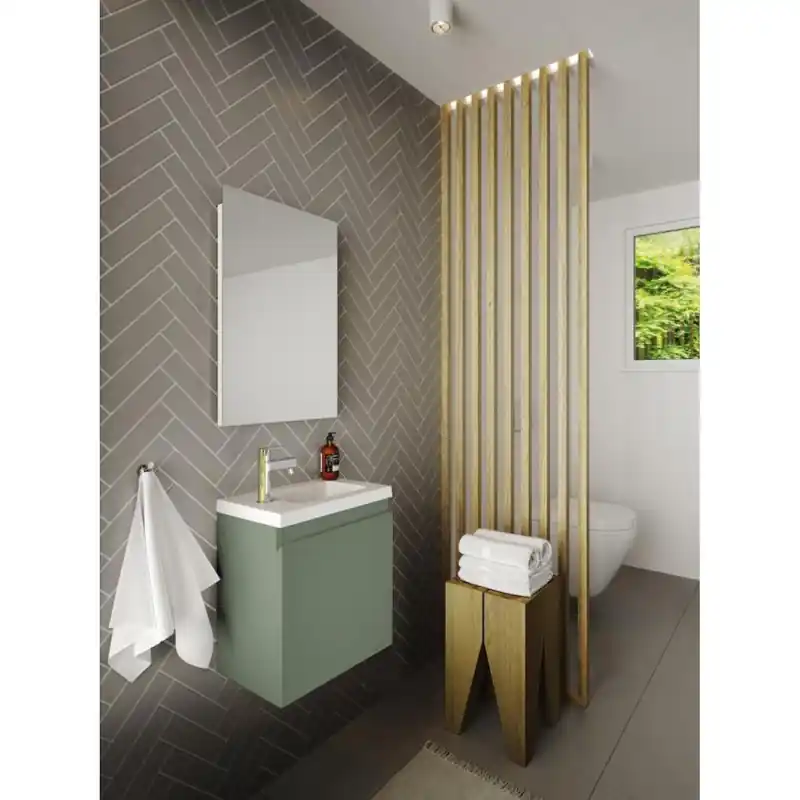 Ensemble lave-mains 40 cm 1 porte avec miroir couleur vert gris mat Po