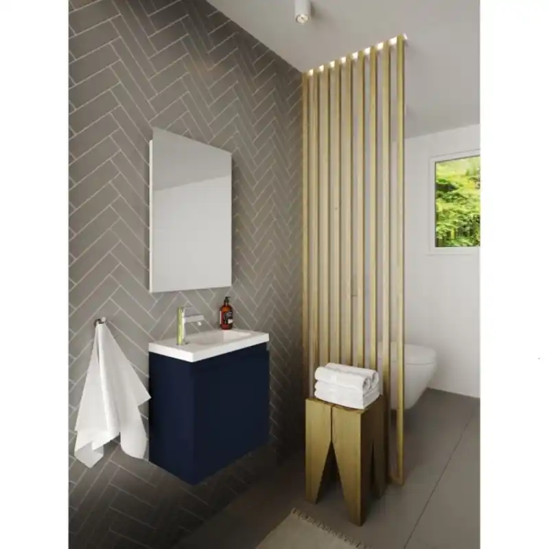 Ensemble lave-mains 40 cm 1 porte avec miroir couleur bleu nuit mat Po