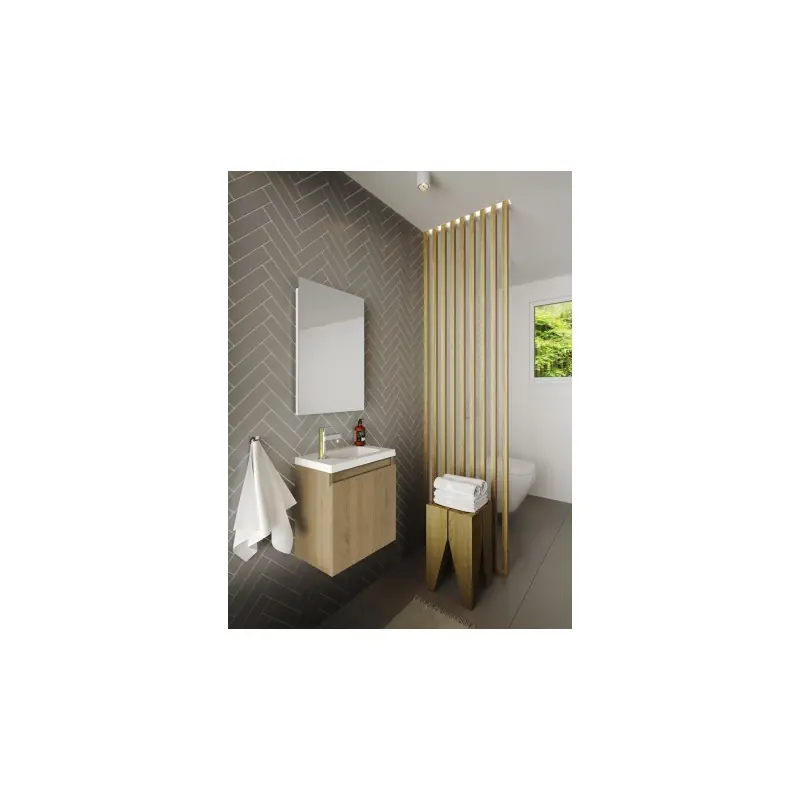 Ensemble lave-mains 40 cm 1 porte avec miroir couleur chêne hamilton P