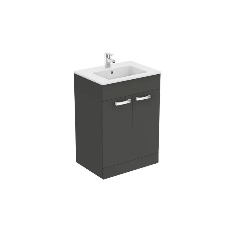 Ensemble Ulysse meuble au sol gris moyen 60cm lavabo-plan 2 portes