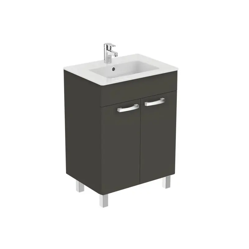 Ensemble Ulysse meuble sur pied gris moyen lavabo-plan grès fin 61x45x