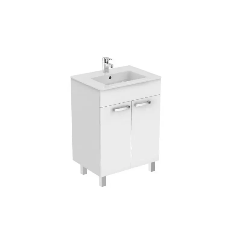 Ensemble Ulysse meuble sur pied laqué blanc brillant lavabo-plan grès
