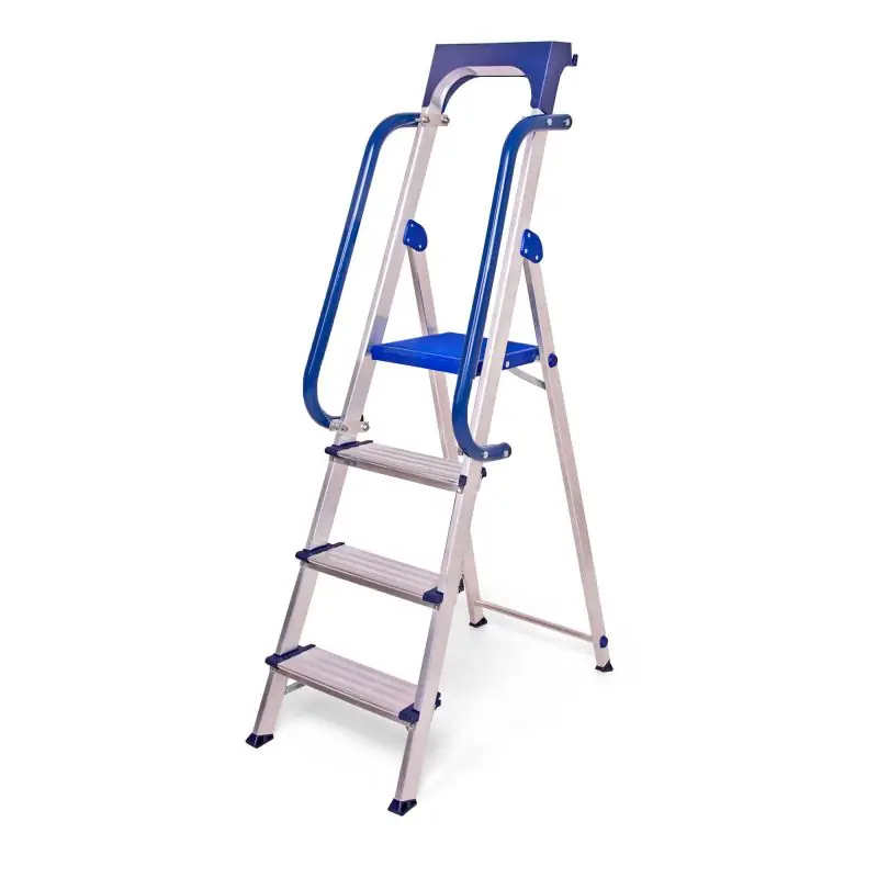 Escabeau 4 marches Secure pro alu sécurisé rampes porte-outils hauteur plateforme 89cm Hostrom