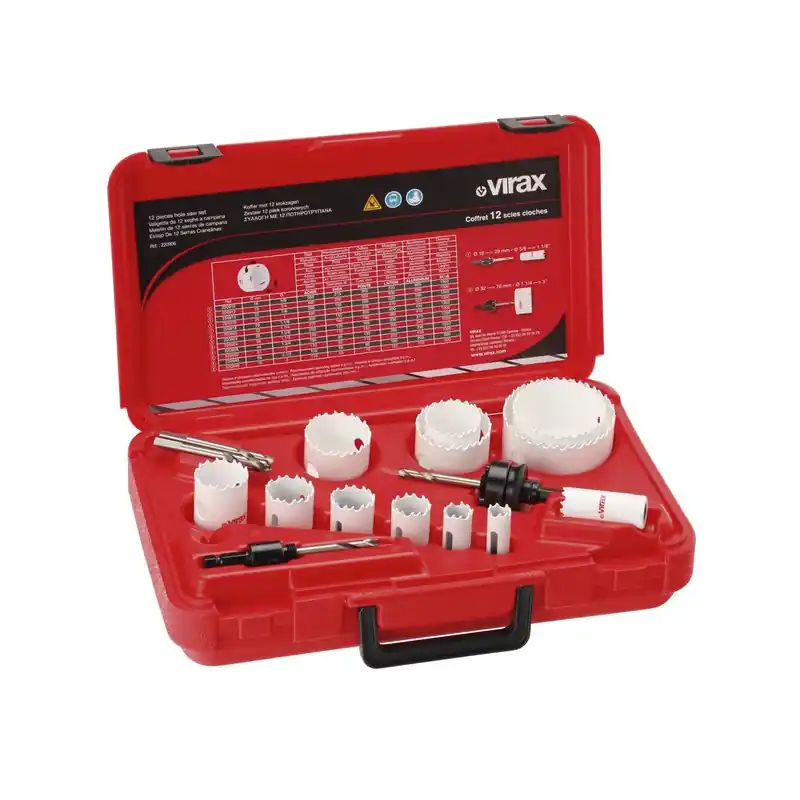 Kit complet Coffret 12 scies cloches Diam 16-19-22-25-29-32-35-38-44-5