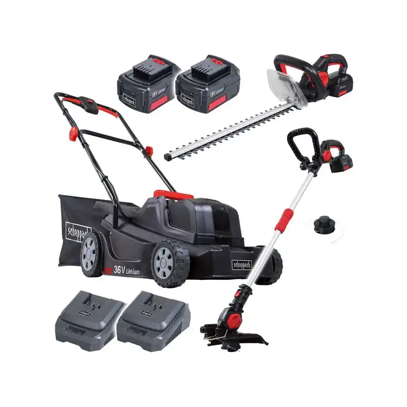 Kit de 3 outils de jardin 18V 4Ah Li-Ion avec 2 batteries et chargeur
