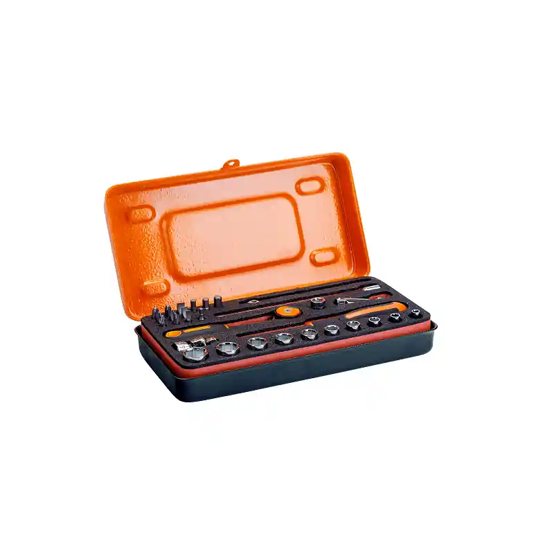 Jeu douilles 1/4" 6 pans cliquet tête ronde/embouts/adaptateur 29 pièc