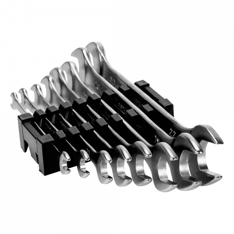 Jeu de 8 clés à fourche double sur clip en plastique 6M/8C