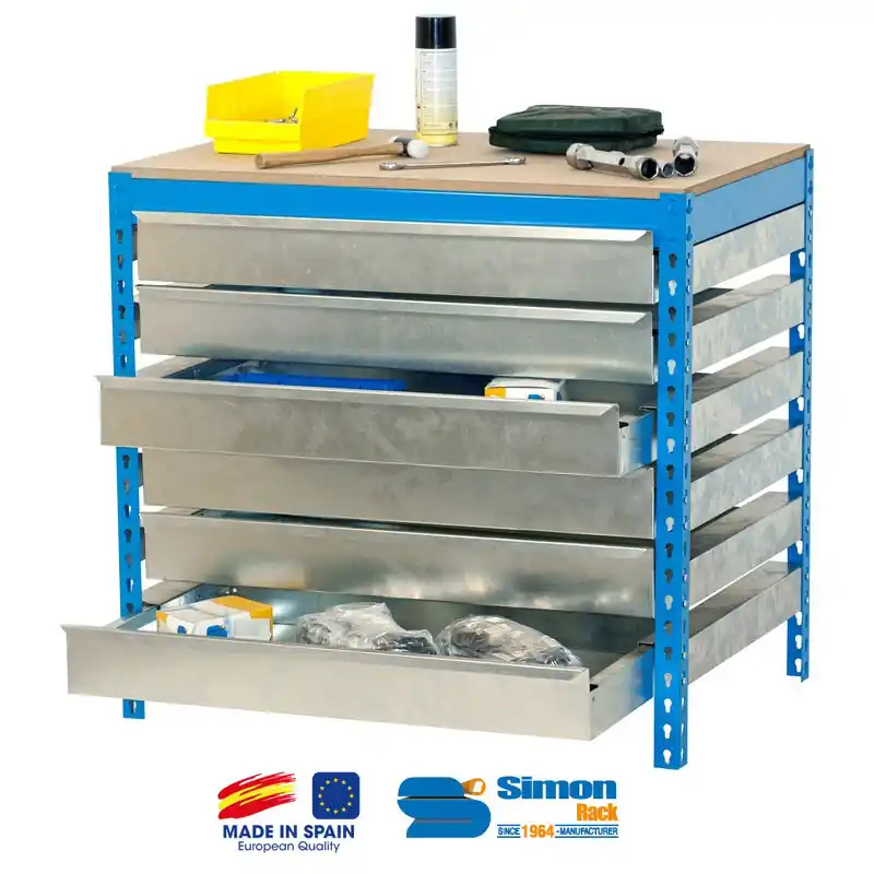 Kit Etabli avec tiroirs 840x1200x750mm BT-5 BOX6 1200 BLEU/BOIS