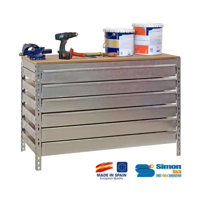 Kit Etabli avec tiroirs 840x1500x750mm BT-5 BOX6 1500 GALVA/BOIS