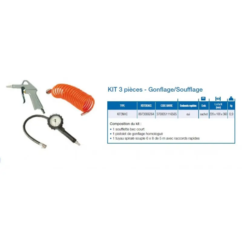 KIT 3 pièces Gonflage/Soufflage gonflage standard KIT3NHC