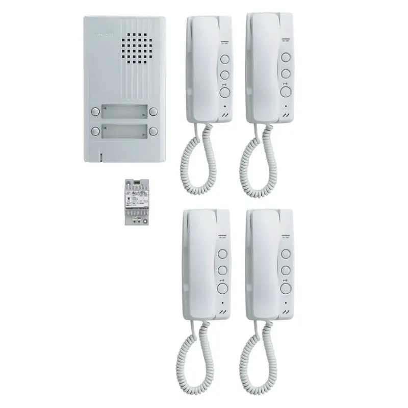 Kit audio KITDA4 platine alu saillie 4 BP 4 combinés 1 transfo Aiphone