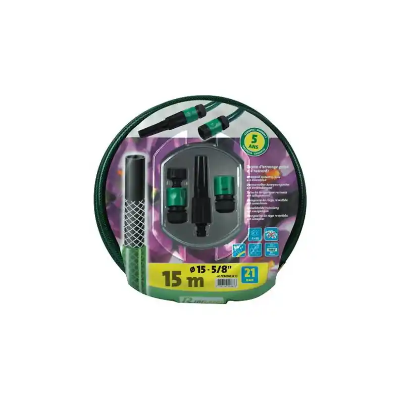 Kit d‘arrosage 1 tuyau Tubi’Dro 15 m et 4 accessoires PRB4TG15V15