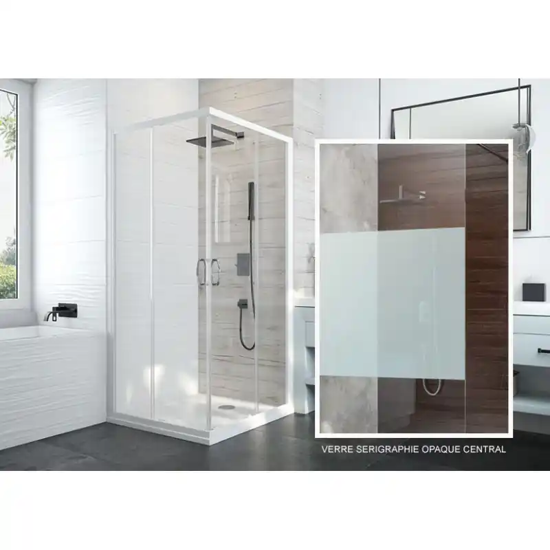 Paroi coulissant angle 800x800x1900mm sérigraphie opaque central profi