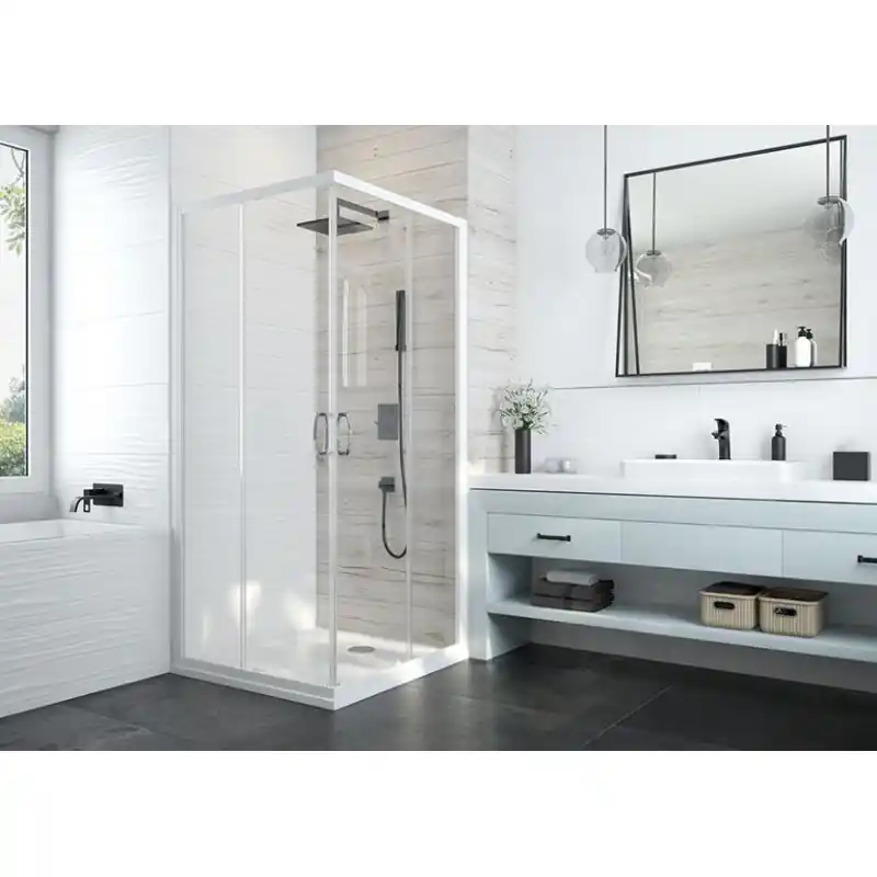 Paroi coulissant angle 800x800 mm verre transparent profilé blanc ATOU