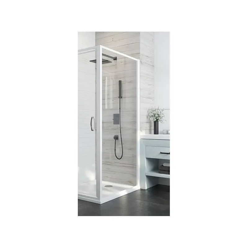 Paroi fixe douche fermée 900x1900 mm verre transparente profilé blanc