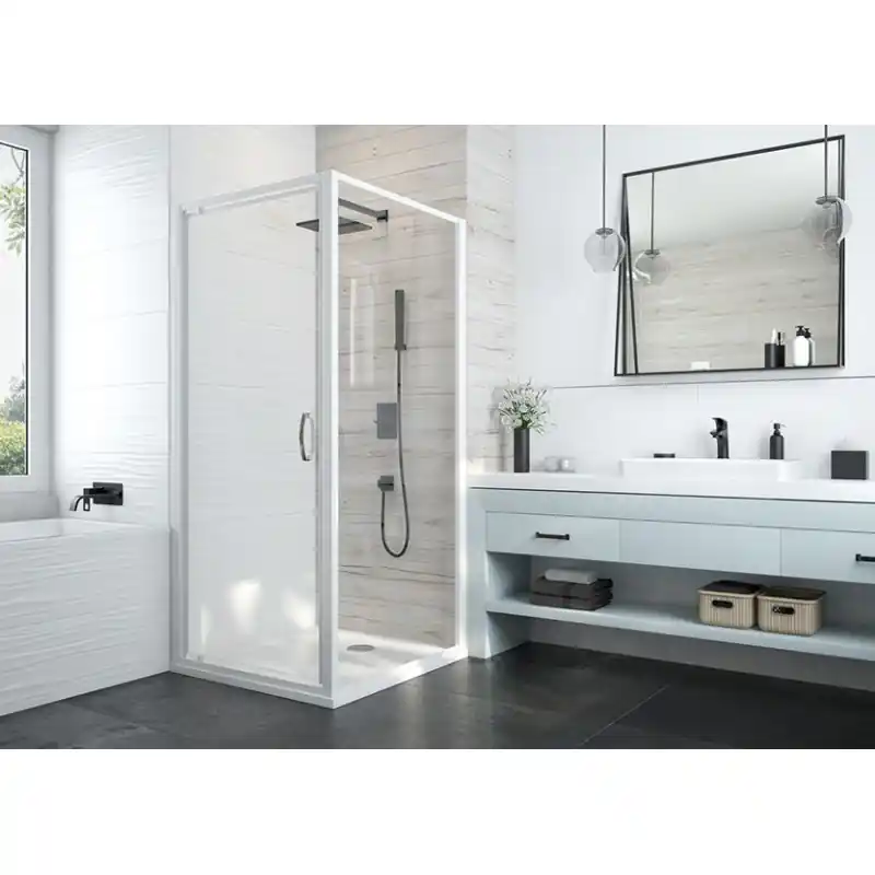 Paroi de douche pivotante 700x1900 mm verre transparent profilé blanc