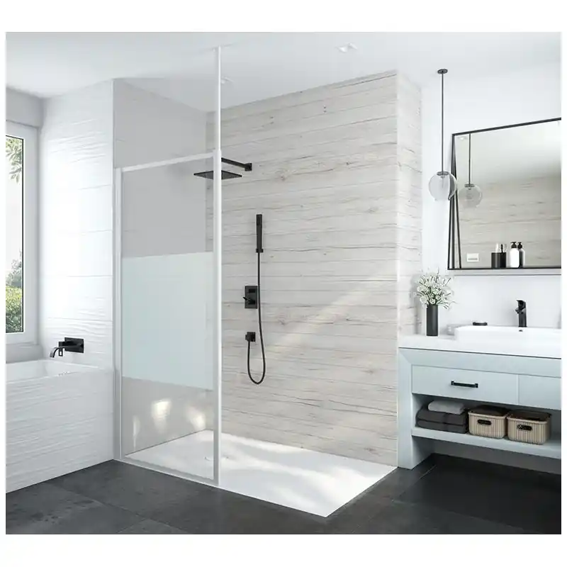 Paroi douche ouverte fixe 1400x1900mm sérigraphie opaque central profi