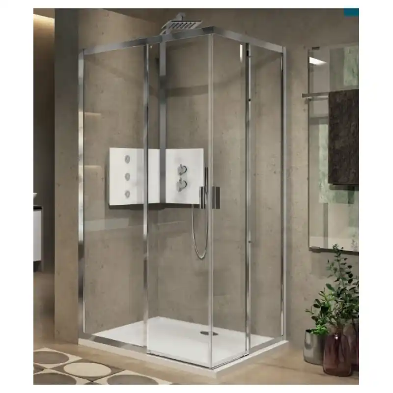Paroi douche coulissante 156-162xH195cm 1 fixe profilé blanc LUNES 20