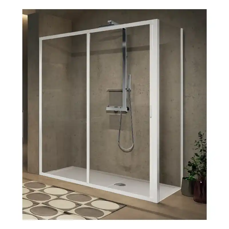 Paroi douche coulissante 138-144xH195cm 1 fixe droite profilé silver L