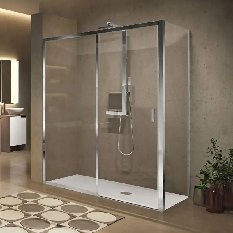 Paroi douche coulissante 156-162xH195cm 1 fixe droite profilé silver L