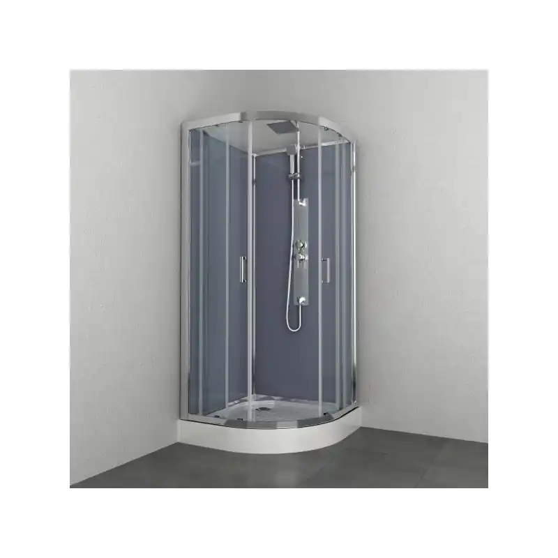 Cabine douche complète 1/4 rond 90x90x225cm angle argenté EVEREST