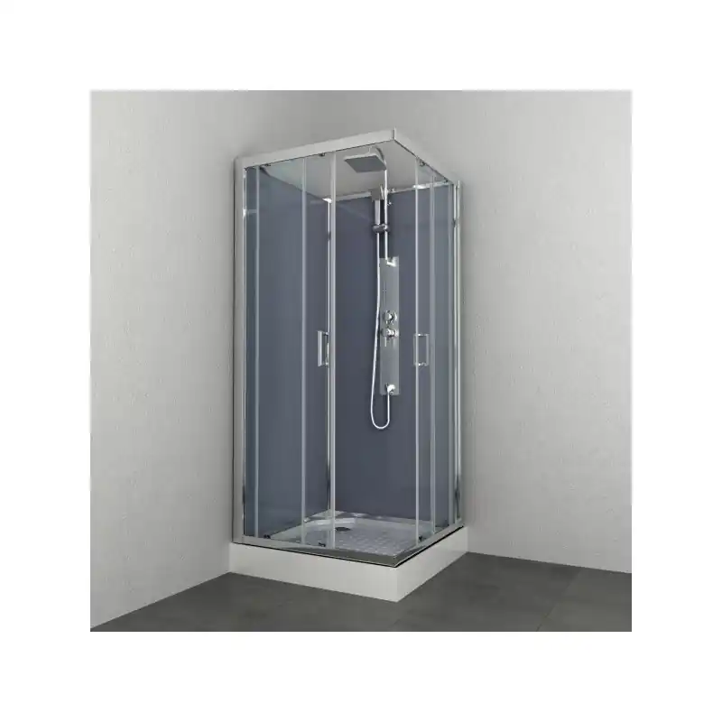 Cabine douche complète Carré 90x90x225cm accès d‘angle argenté EVEREST