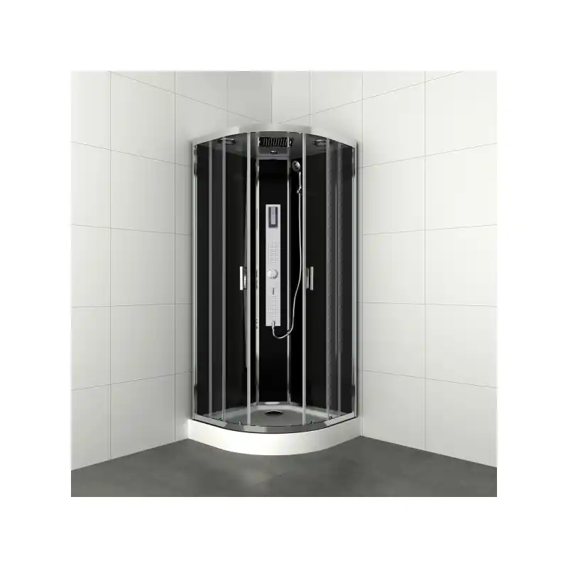 Cabine douche complète 1/4 rond 90x90x225cm accès d‘angle chromé GIPSY