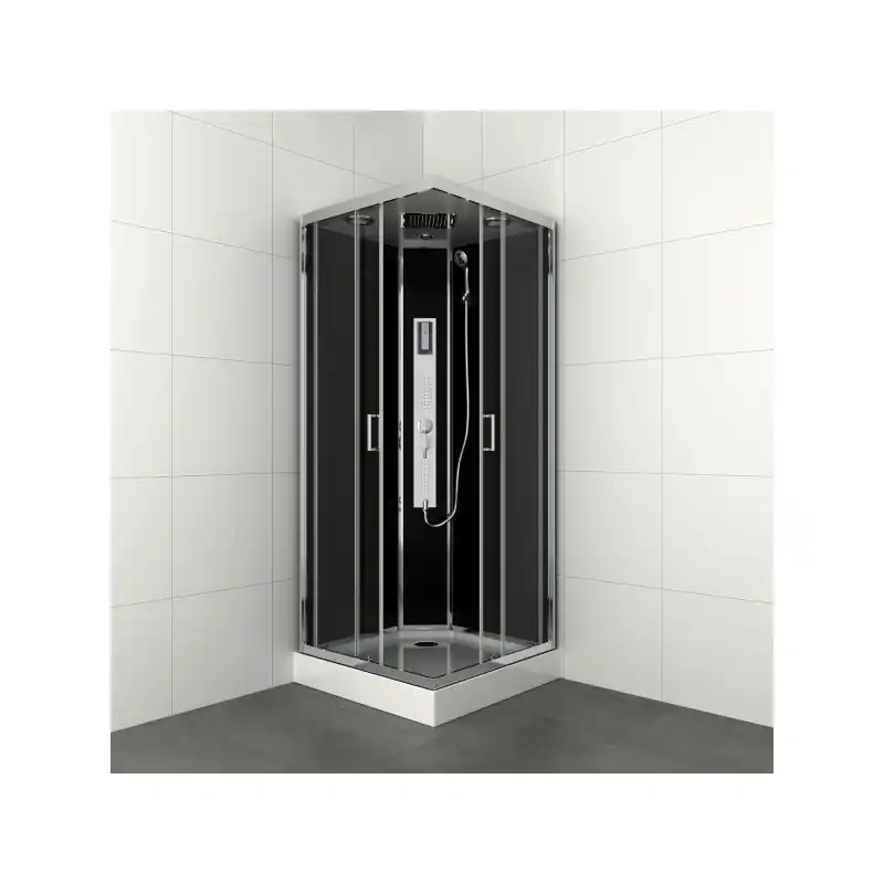 Cabine douche complète carré 90x90x225cm accès d‘angle chromé GIPSY