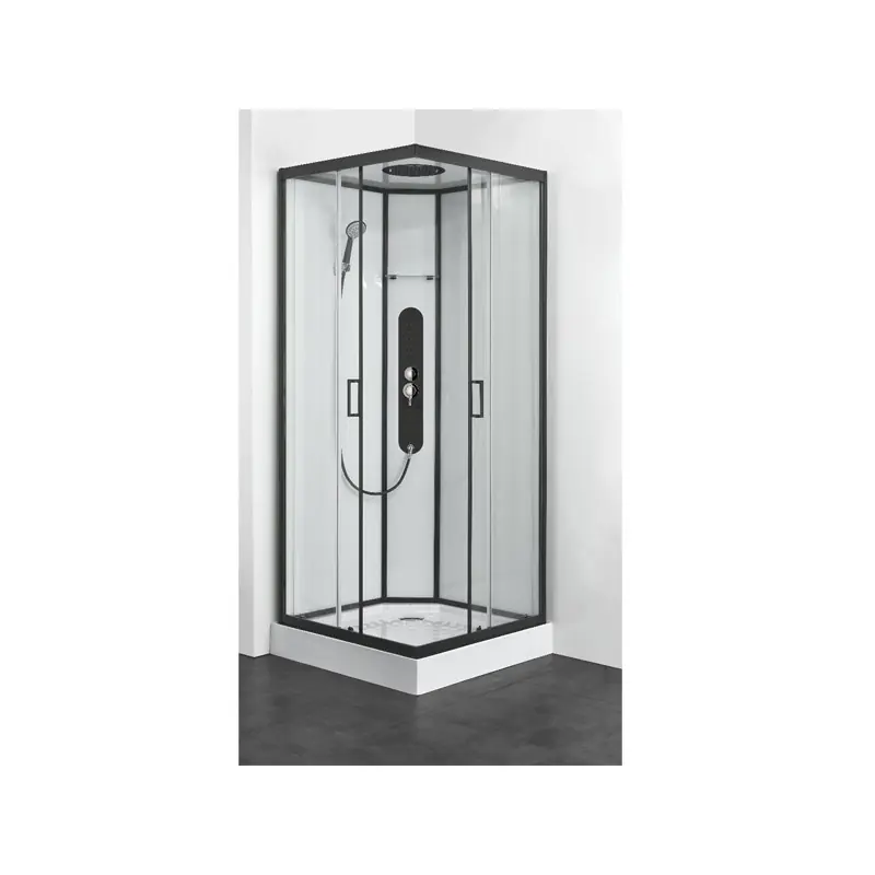 Cabine douche complète carré 90x90x225cm neutre profil noir UYUNI