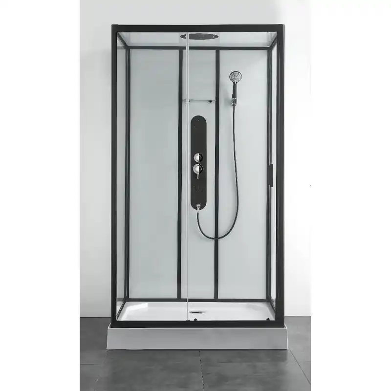Cabine douche complète rectangulaire 1 mur 120x80x225cm neutre profil