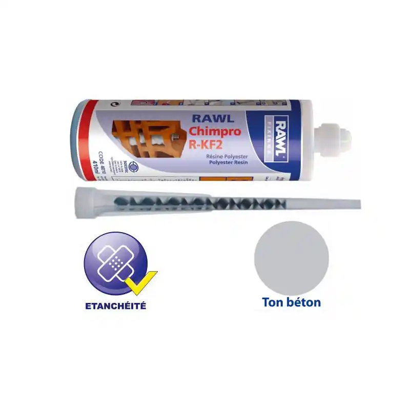 Cartouche CHIMPRO R-KF2 Résine Polyester 410 ml ton béton 12 pièces 27
