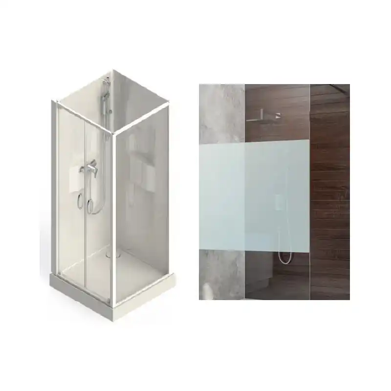 Cabine douche 70x70cm sérigraphie opaque central porte battante IZI BO
