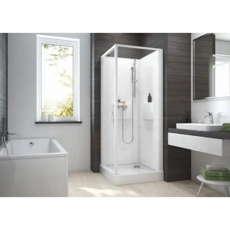 Cabine douche carré 70x70cm porte pivotante profilé blanc IZI BOX 2