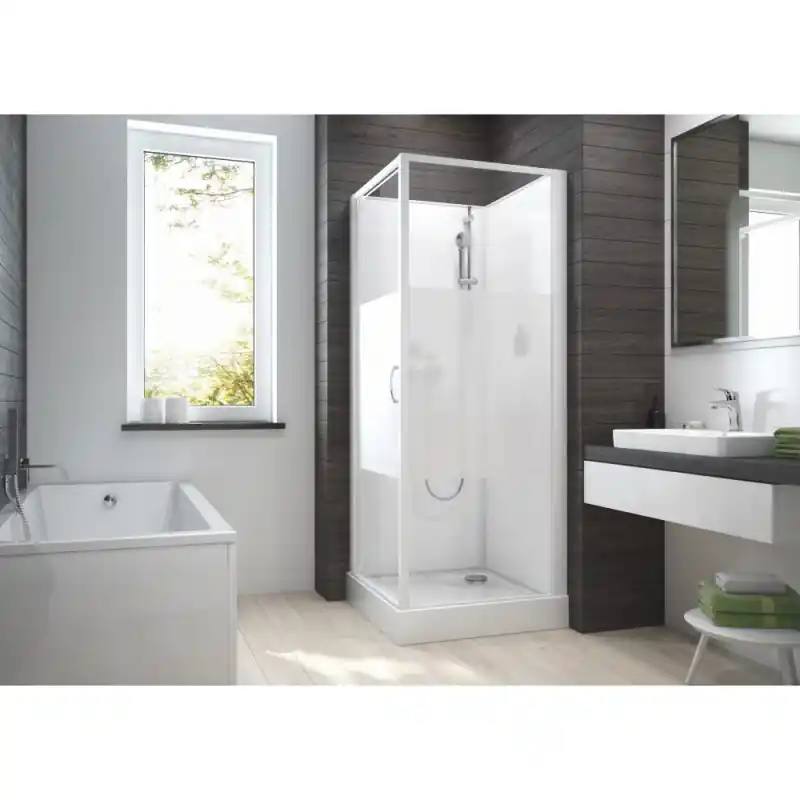 Cabine douche 70x70cm sérigraphie opaque central porte pivotante IZI B