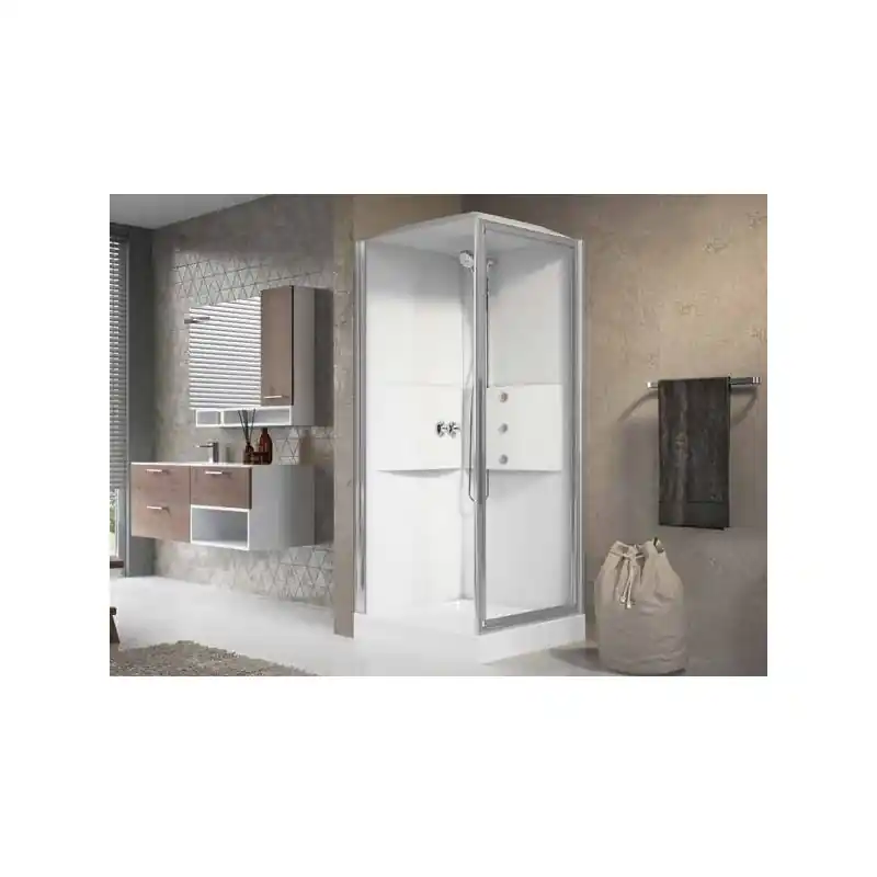 Cabine douche standard sans coiffe 80x80 thermostatique profilé blanc