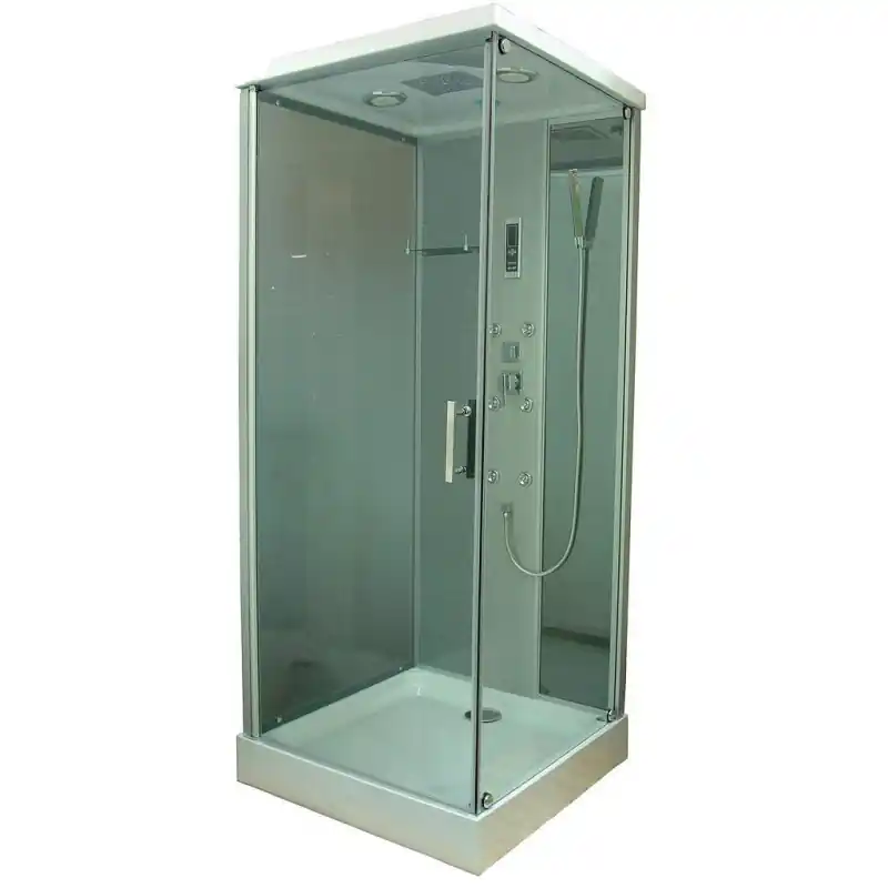 Cabine douche carrée hydromassante 90 x 90 cm accès face porte pivotan