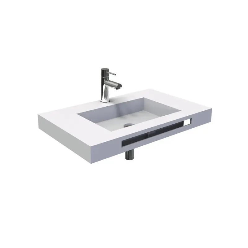 Plan vasque suspendre centrée 80cm solid surface blanc mat porte-servi