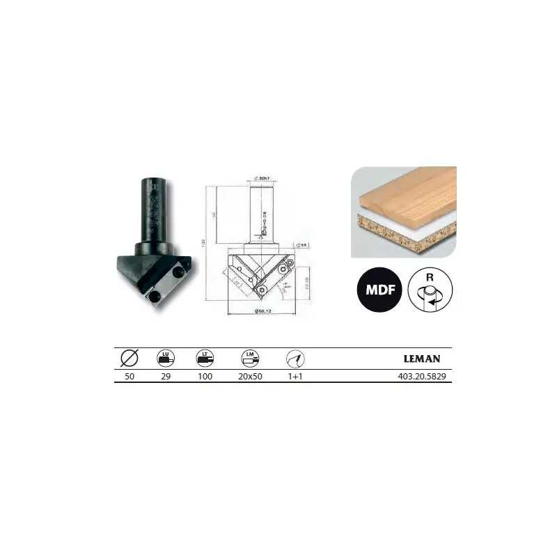 Porte-outils à 45° diam. 50 L.u 29 q.20x50 z1+1 403.20.5829