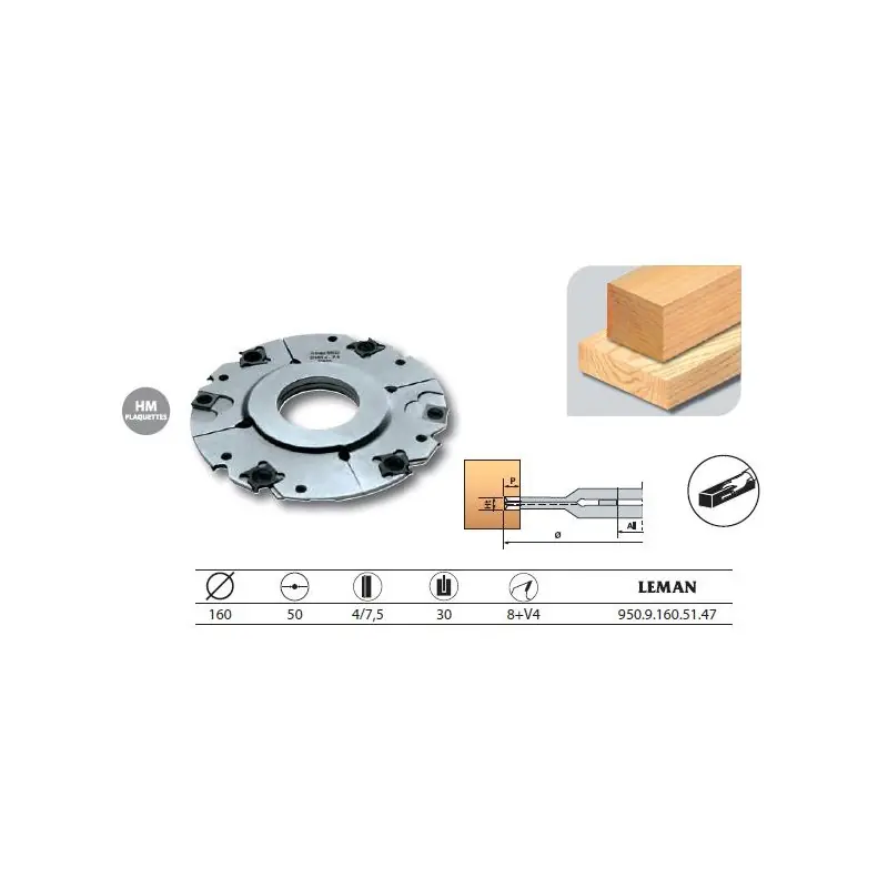 Porte-outils à rainer extensible 160x50x4/7,5 z8+V4 950.9.160.51.47
