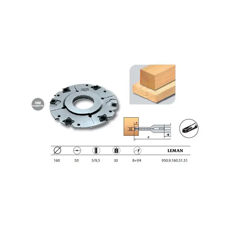 Porte-outils à rainer extensible 160x50x5/9,5 z8+V4 950.9.160.51.51