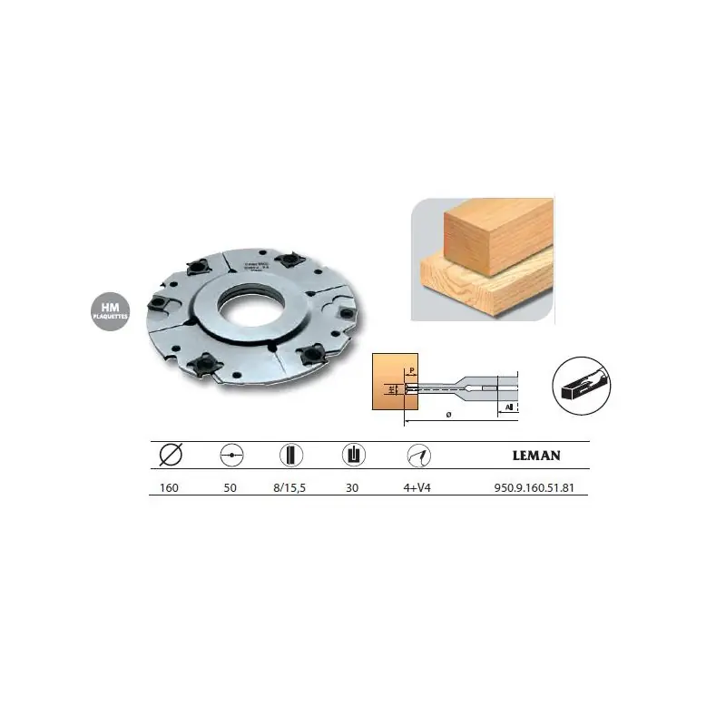 Porte-outils à rainer extensible 160x50x8/15,5 z4+V4 950.9.160.51.81
