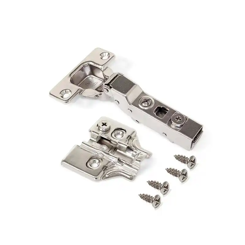 Emuca - Kit charnière coudée pour montage en applique sur panneau mitoyen X91N et embase finition acier nickelé - 1011107